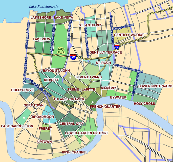 Map New Orleans Districts Neighborhood Map | The University of New Orleans