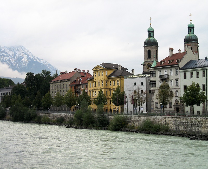 Houses on river in Austria