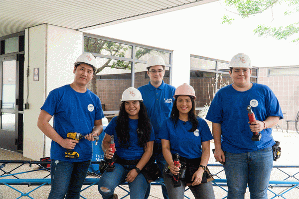 UNO's steel bridge competition team members from left to right, Gavin Trinh, Maria Umanzor, Perry Newman, Yelitza P. Cedeño and Steven Hernandez. Not pictured are Francisco Espinoza and Alonso Milon.